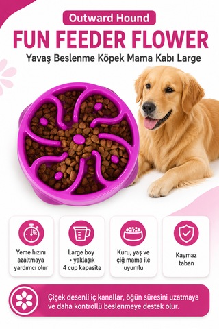 Outward Hound Fun Feeder Flower Yavaş Beslenme Köpek Mama Kabı Large