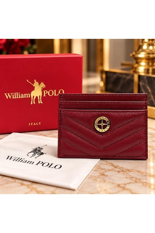 Williampolo Anka Hakiki Deri Unisex Kartlık-ince Tasarım Bordo