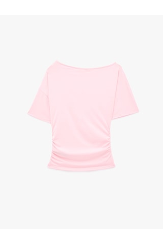 Koton Slim Fit Drape Detaylı Omzu Açık Kayık Yaka Tişört Pembe 6sak50414ek Gül