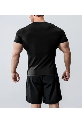 Ghassy Co. Erkek Nem Emici Hızlı Kuruyan Renk Solmayan Atletik Teknik Fitness Spor T-shirt siyah