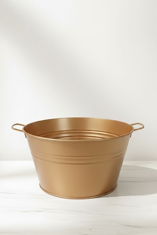 14 Litre Paslanmaz Metal Leğen - Bakır Renk Çok Amaçlı Kova Ve Bahçe/balkon Saksılığı 35 Cm Çap