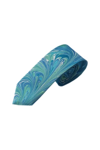 Elifebru Exclusive Handicrafts Ebru Sanatı El Yapımı Turkuaz Mavi Beyaz İpek Kravat Ikr 149 Çok Renkli