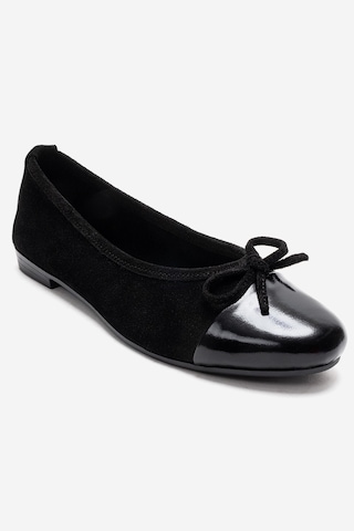 Luvishoes Boleo Siyah Süet Siyah Hakiki Deri Kadın Babet Ayakkabı