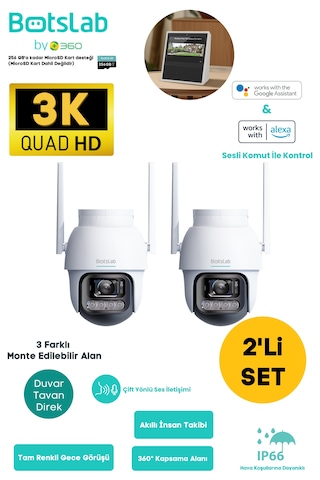 +360 Botslab Smart W311 Outdoor Kamera Set 3k / Çift Yönlü Ses / 360 / Akıllı İnsan Takibi