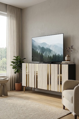 Ka1230atg Mia Konsol Ve Tv Sehpası Antrasit-traverten-gold 120cm