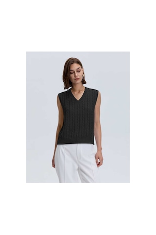 Youknitwear You Lim %100 Pamuk V Yaka Kadın Süveter Siyah