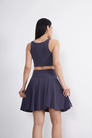 Sendy Kumaş Bisiklet Yaka Crop Şortlu Etek İkili Takım - Antrasit Antrasit