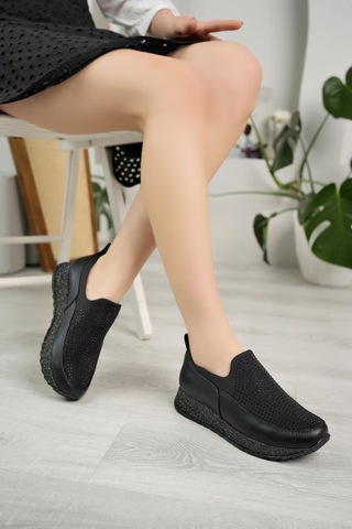 Nesil Shoes Wiss 530 Siyah Strech Taşlı Kadın Ayakkabı-siyah Siyah