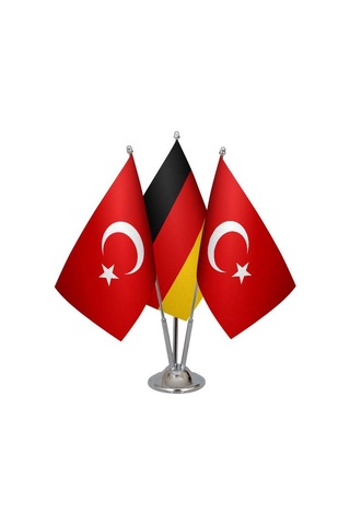 Masa Üstü Almanya Bayrağı Türk Bayrağı Üçlü Krom Direk Masa Bayra
