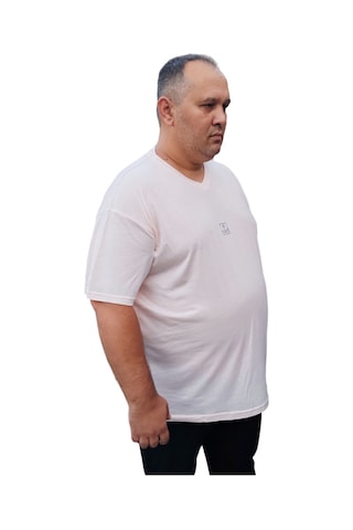 Big Nona Erkek Büyük Beden Unisex T-shirt V Yaka Toz Pempe Pembe