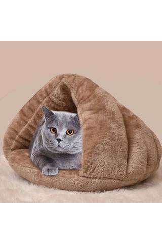 Geekyou Büyük Boy Gri Kışlık Yarım Kapalı Isınabilir Kedi Köpek Yatağı - Evcil Hayvanlar İçin Sıcak Ve Konforlu Yuva