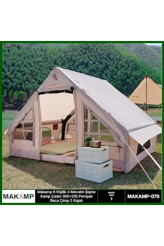 6 Kişilik 4 Mevsim 2 Kapılı Tavan Pencereli Şişme Çadır 300 210 200cm Çok Renkli