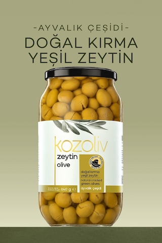Kozoliv Doğal Ayvalık Çeşidi Kırma Yeşil Zeytin Cam 640 G