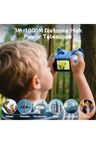 387 Mavi 2'si 1 Arada Dijital Çocuk Mikroskobu & Dürbün - 1000x Büyütme, 1000 Metre Menzil, 2 Mp Full Hd Ekranlı Eğitici Bilim Kiti
