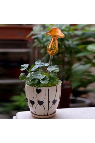 Sones Mantar Şekli Ev Bitkileri Çiçekler Su Besleyici Otomatik Kendiliğinden Sulama Şeffaf Cam Cihazlar Sarı