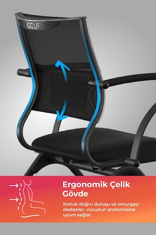 Ergolife Sit Air Ofis Koltuğu Tekerlekli, Bel Destekli, Fileli, Siyah, Bilgisayar Sandalyesi -572.60.1.682 Çok Renkli