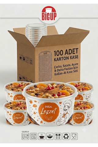 100 Adet Kapaklı Karton Kase Çorba Salata Aşure Yemek Kasesi Piknik Tabağı 14 Oz Karton Kase Isıya Dayanıklı Parti Tabağı