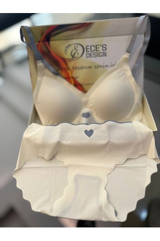 Ece's Design Kalp Detaylı Dikişsiz Sütyen & Külot Takımı W2005 Beyaz