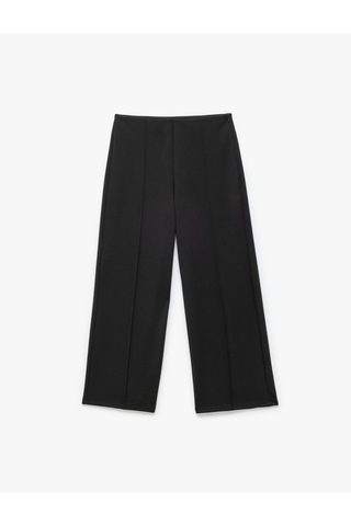 Koton Krep Scuba Kumaş Nervür Detaylı Geniş Paça Palazzo Pantolon Siyah 6wak40024ek Siyah