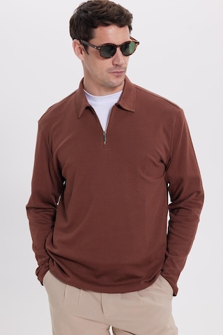 Tudors Erkek Relax Fit Rahat Kesim %100 Pamuk Yarım Fermuarlı Polo Yaka İnterlok Kahverengi Sweatshirt-42171 Kahverengi