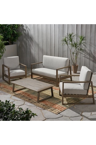 Rhiaconcept Marlee Dış Mekan Ahşap Bahçe Ve Balkon 2+1+1 Koltuk Takımı Ceviz