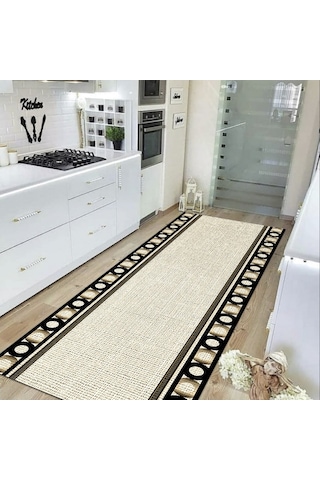 Point Krem - Dijital Baskılı, Kaymaz Taban Mutfak Halısı