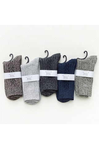 Gajeena Kışın Isı Sağlayan Çift İğne Triko Erkek Kadın Orta Çorap, Kuru Nemli Hava Geçirgenliği, Yumuşak Yün, 5 Renk Rastgele, Tek Adet Siyah