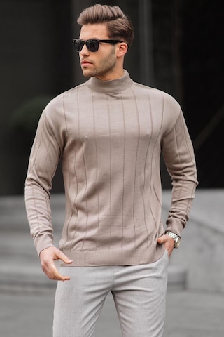 Madmext Vizon Slim Fit Yarım Balıkçı Yaka Çizgili Tüylenmeyen Erkek Triko Kazak 6344