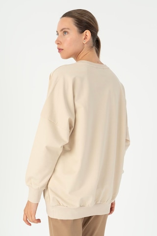 Maraton Oversize Kadın Bisiklet Yaka Bej- Sweatshirt Bej-
