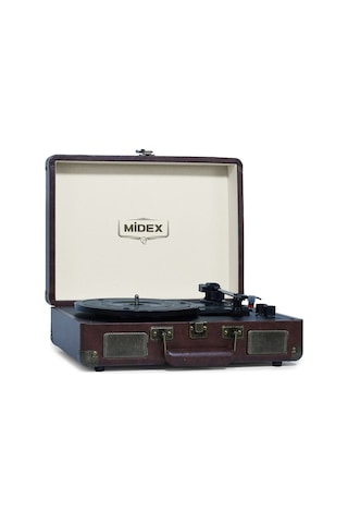 Midex Mtx-101CR Şarjlı Bluetooth Aux Hoparlörlü 3 Devir Nostaljik Retro Pikap Plak Çalar + İğne