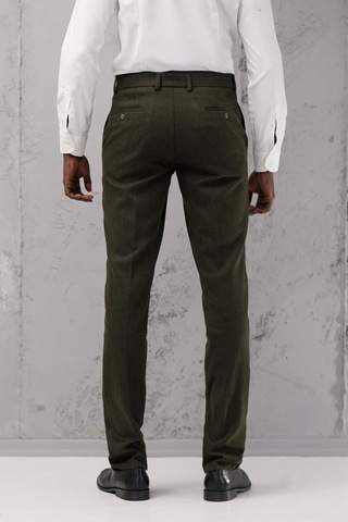 Ecer Regular Fit Düz Kalın Kışlık Gabardin Yan Cepli Pantolon Yeşil
