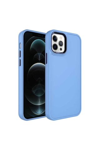 Zore Apple Uyumlu iPhone 13 Pro Max Metal Çerçeve Ve Buton Tasarımlı Sert Botox Kılıf-m Mavi