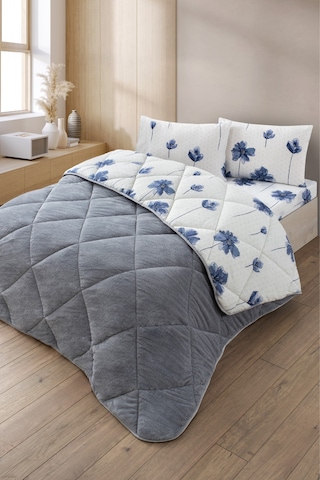 Nordelle Battal Boy Lüx Wellsoft Yorgan Çift Taraflı - 2 Adet Yastık Kılıflı Yorgan Seti 215x235 Cm Gri Mavi