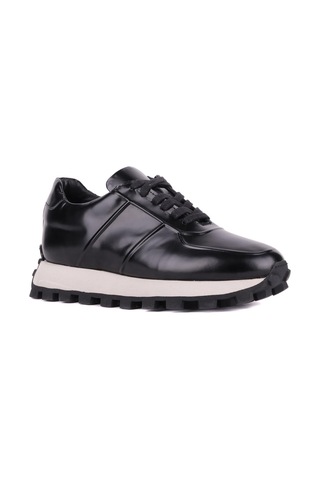 Shoetyle - Siyah Hakiki Açma Deri Bağcıklı Erkek Sneaker 115-k556-1320 Siyah