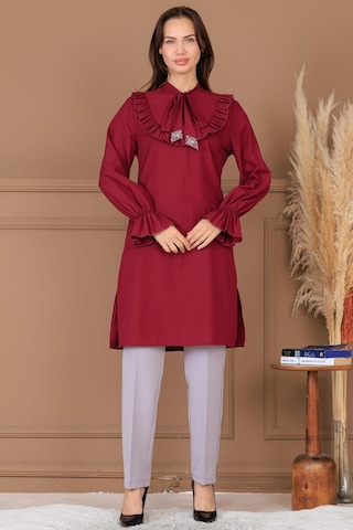 Asel Tunik Pantolon İkili Tesettür Takım Bordo Bordo