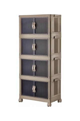 Piev Emayhome Çok Amaçlı Kapaklı İstiflenebilir Organizer Dolap 4 Lü Cappuccino