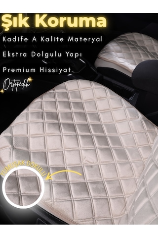 Peugeot Rifter Uyumlu 2'li Süet Oto Koltuk Minderi Terletmez Kolay Montaj Oto Aksesuar A4 Bej