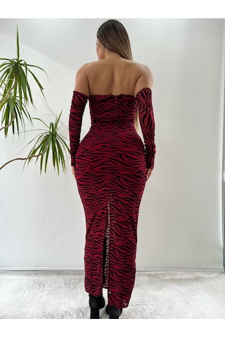 Pink Life Kırmızı Tül Üzeri Flog Baskılı Zebra Desenli-Kırmızı Zebra