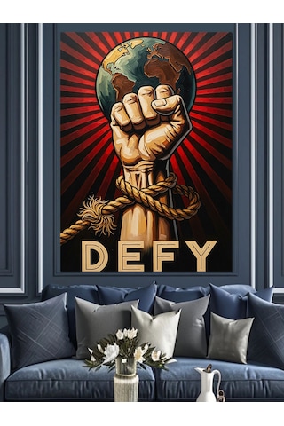 Dünyayı Sıkan El Posteri Dekoratif Kanvas - Mdf Ahşap Tablo