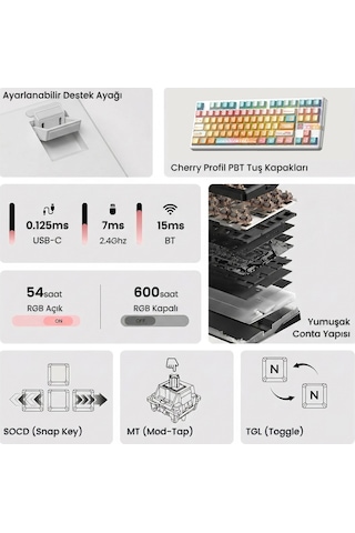 Aula F87 Pro V2 Mekanik Rgb Tkl Meteor Ice Cream Switch Kablosuz Makrolu Hot Swap Klavye Orange Juice