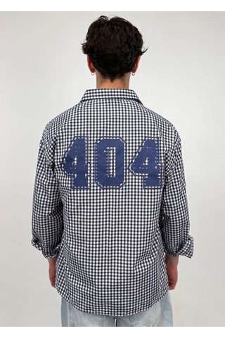 Zaee 404 Baskılı Kareli Oversize Gömlek Mavi / Beyaz