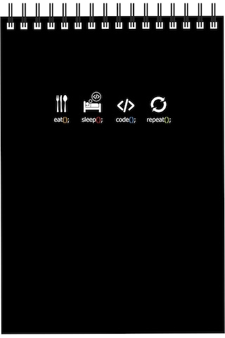 Notebook for Developers - Eat Sleep Code Repeat - Siyah - Kısmi Lak'lı Yumuşak Kapak - 50 Yaprak - Kareli - Spiralli Bloknot