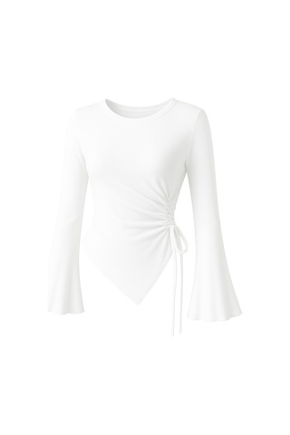 Meren Like Your Style Beyaz Yuvarlak Yaka Drape Detaylı İspanyol Kol Tesettür Uyumlu Üst Bluz Beyaz