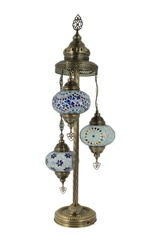 El Yapımı Otantik Boho Mozaik Renkli Cam 3'lü Lambader Köşe Lambası Lambader