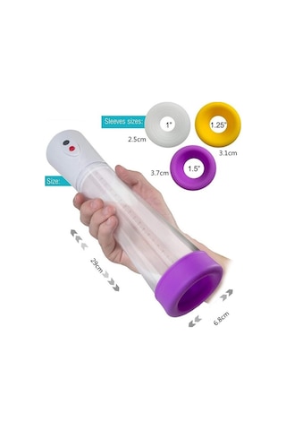 Erofoni Yeni Nesil Usb Şarjlı 20 CM Otomatik Vakumlu Penis Pompası + 3 Pompa Girişi