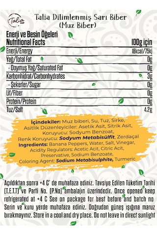 Talia Dilimlenmiş Sarı Biber Muz Biber 300g