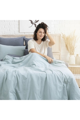 Tek Kişilik %100 Pamuk Ranforce Nevresim Takımı 160x220 Cm Açık Mavi Lastiksiz Çarşaflı Açik Mavi