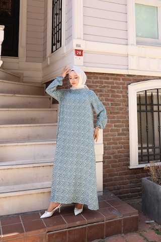 Nevayla Moda Çiçek Desenli Viskon Elbise - Açık Mavi / E0128 Açık Mavi