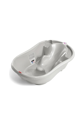 Okbaby Bebek Banyo Seti Onda Dijital Termometreli Çift Yönlü Küvet + Küvet Taşıyıcı + Hippo Duş Şapkası A.gri