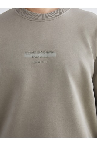 Lcw Vision Bej Bisiklet Yaka Baskılı Erkek Kalın Sweatshirt
